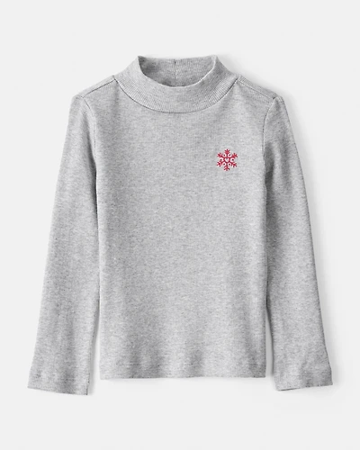 Toddler Girl Snowflake Mock Neck Rib Top - Grey