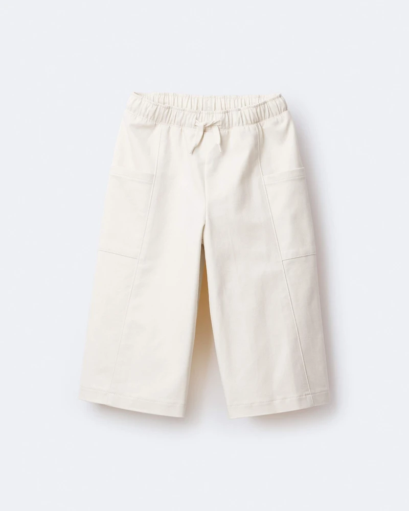 Toddler Girl Wide Leg Pocket Pant - Cream