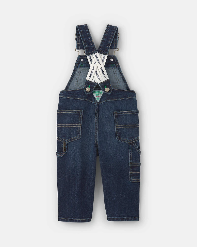 Baby Elastic Strap Denim Overalls - Dark Wash
