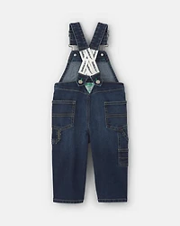 Baby Elastic Strap Denim Overalls - Dark Wash