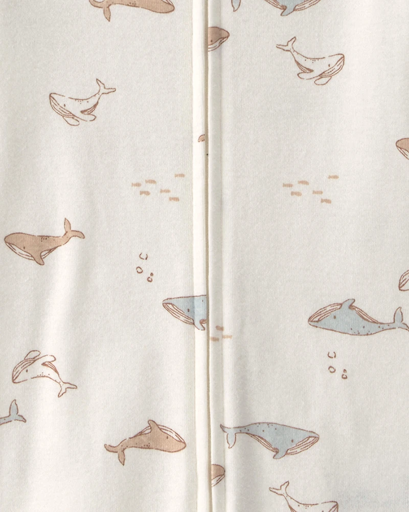 Toddler Whale 100% Cotton 1-Piece Romper Pajama - Ivory
