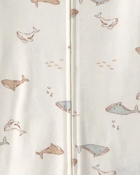 Toddler Whale 100% Cotton 1-Piece Romper Pajama - Ivory