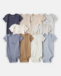 Baby Boy 10-Pack Animals Multipack Bodysuits - Blue/White/Navy/Brown