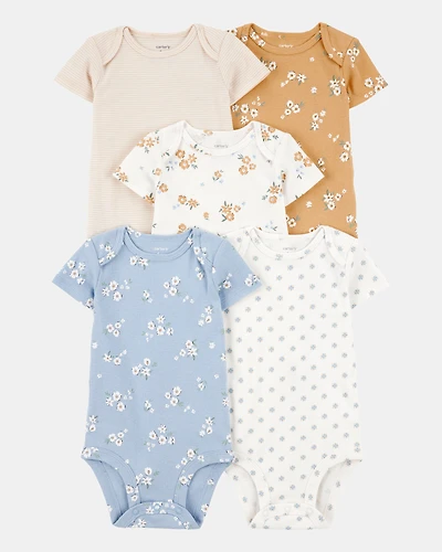 Baby 5-Pack Floral Short-Sleeve Cotton Bodysuits