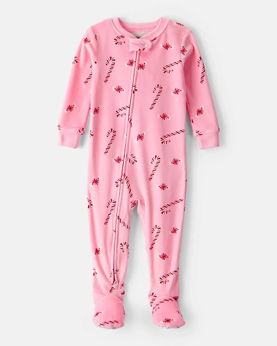 Toddler Girl Peppermint Print DreamPlush Long-Sleeve Snug Fit 1-Piece Pajamas - Pink