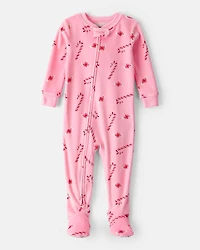 Toddler Girl Peppermint Print DreamPlush Long-Sleeve Snug Fit 1-Piece Pajamas - Pink