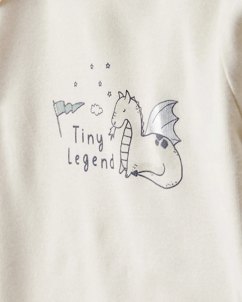 Baby Boy Dragon Print Cotton Long-Sleeve Bodysuit & Pant Set - Green/White