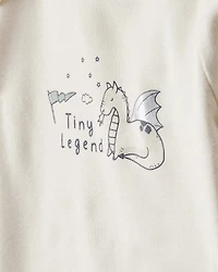 Baby Boy Dragon Print Cotton Long-Sleeve Bodysuit & Pant Set - Green/White