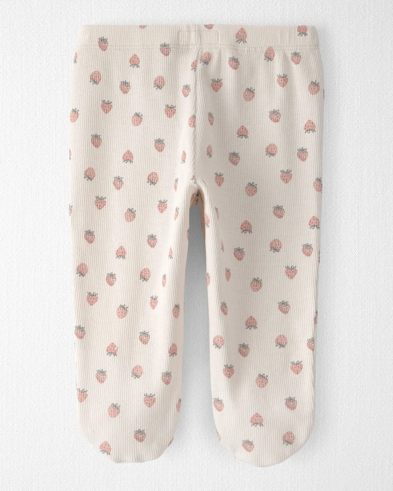 Baby Girl Organic Cotton Rib Footed Pants in Strawberry Print