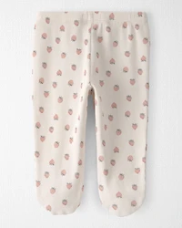 Baby Girl Organic Cotton Rib Footed Pants in Strawberry Print