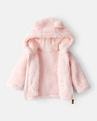Baby Girl Sherpa Long-Sleeve Hooded Zip-Up Jacket - Pink