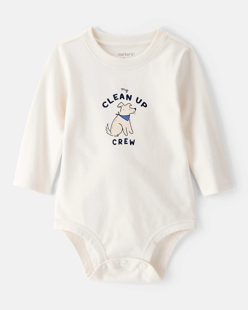 Baby Cotton Long-Sleeve Graphic Bodysuit - Ivory
