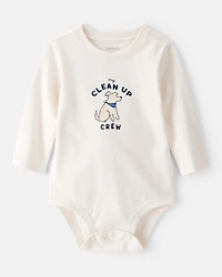 Baby Cotton Long-Sleeve Graphic Bodysuit - Ivory