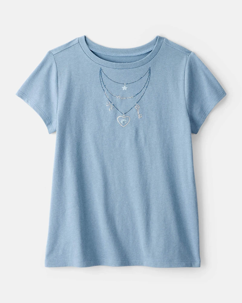 Kid Charm Necklace Short-Sleeve Graphic Tee - Blue