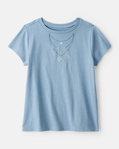 Kid Charm Necklace Short-Sleeve Graphic Tee - Blue