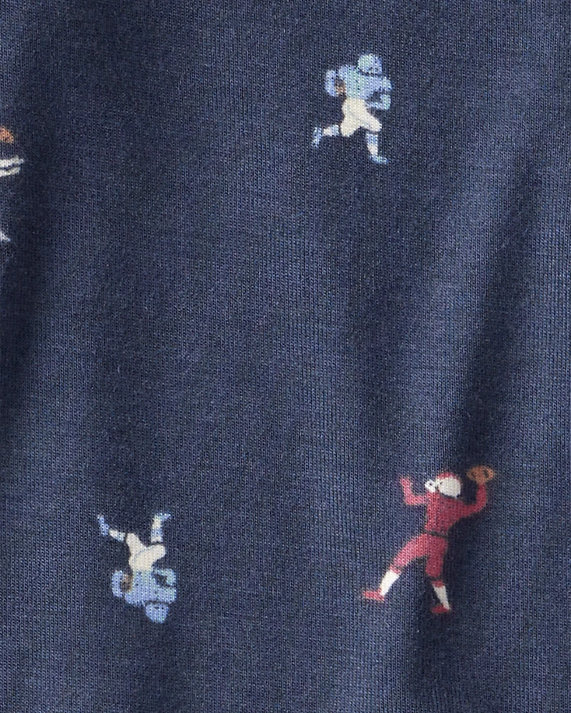 Baby Boy Football Print PurelySoft Long-Sleeve Sleep & Play Pajamas - Blue