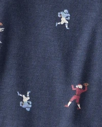 Baby Boy Football Print PurelySoft Long-Sleeve Sleep & Play Pajamas - Blue