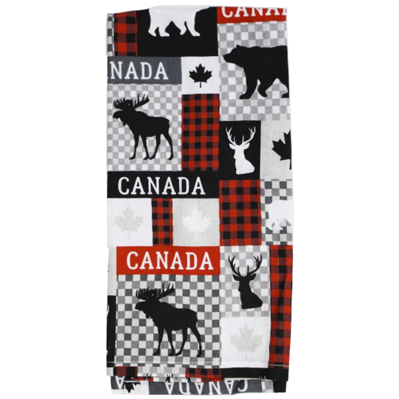 Plaid Patchwork With Animals Tea Towel