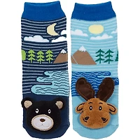 Kids' Black Bear and Moose Mismatch Socks