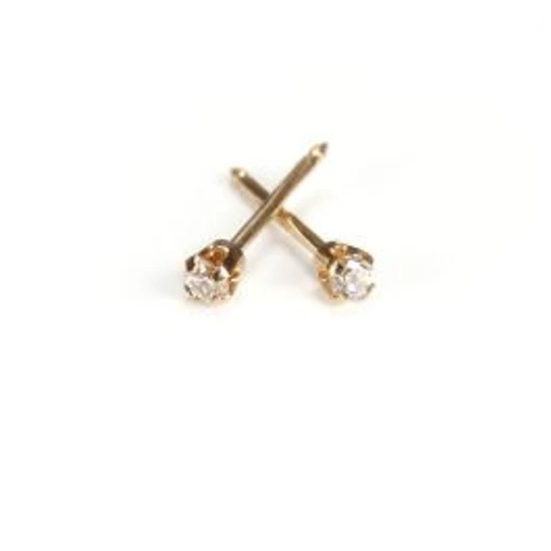 Maquillage Cubic Zirconia short post yellow gold 2 mm. 14k | Faces Cosmétiques
