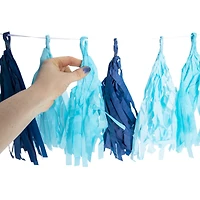 Blue Tissue Paper Tassel Banner Decoration 10ft