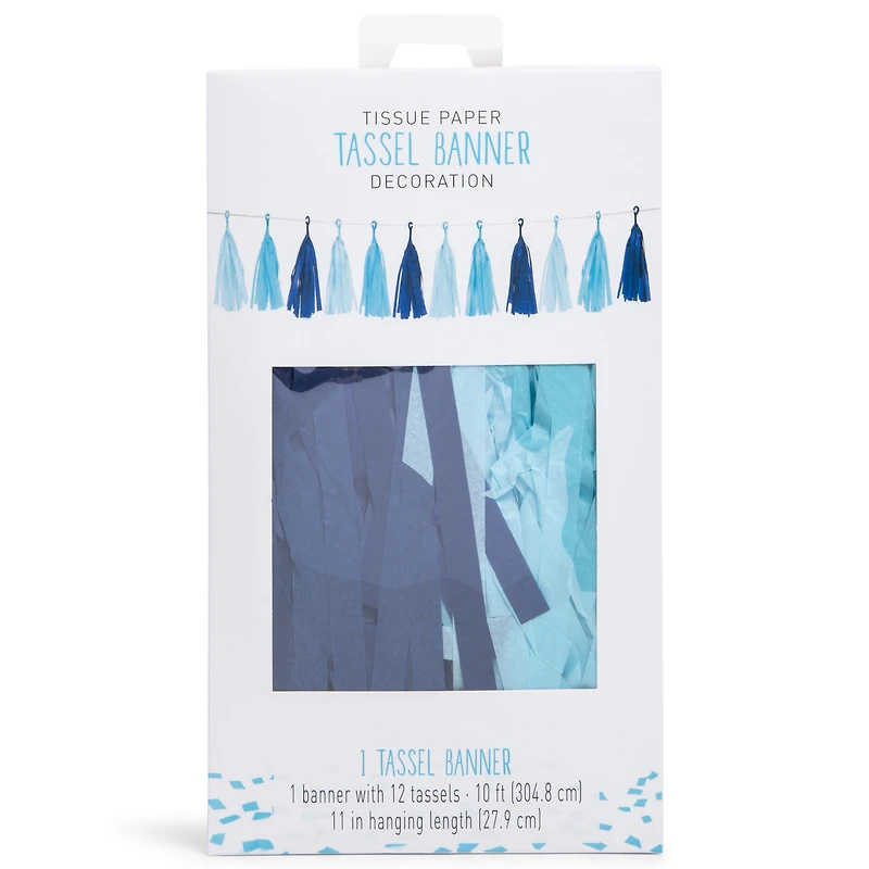 Blue Tissue Paper Tassel Banner Decoration 10ft