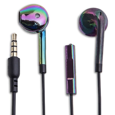 luxe earbuds with in-line mic holographic edition;luxe earbuds;earbuds;earbuds microphone;cheap earbuds;headphones;cheap headphones;music listening;cool gifts for $5;five below