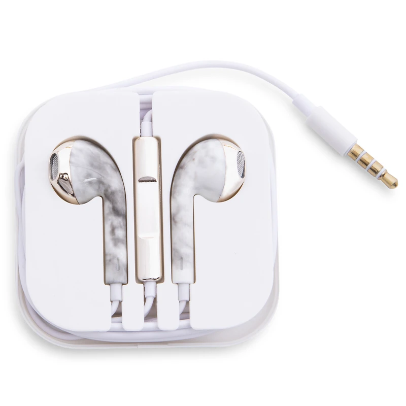 metallic marble hands-free earbuds;marble earbuds;metallic earbuds;rose gold earbuds;white marble;black marble;earbuds;cheap earbuds;headphones;five below