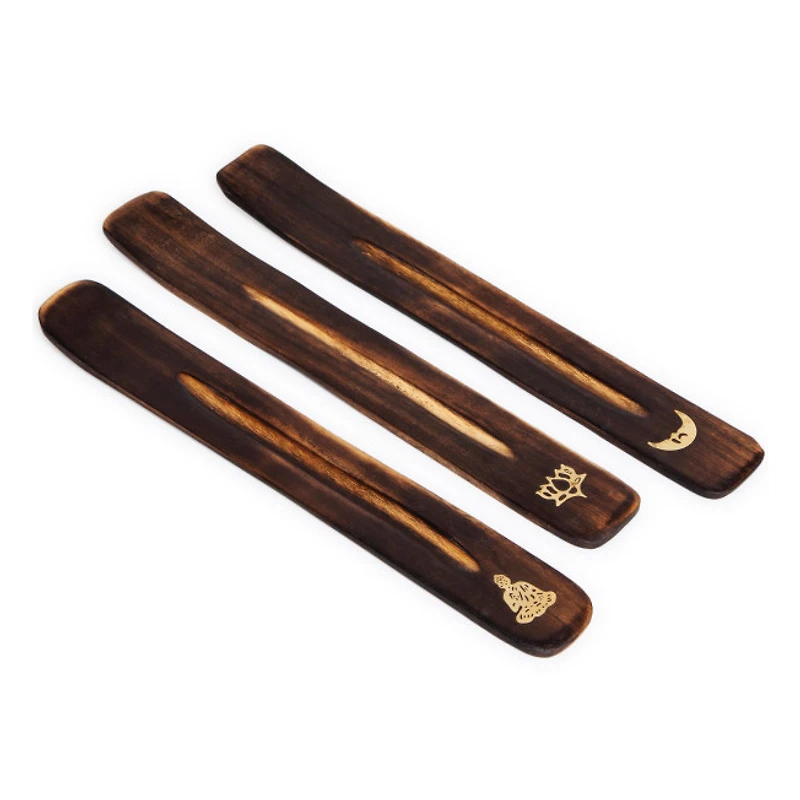 Wooden incense Holder With Gold Emblem