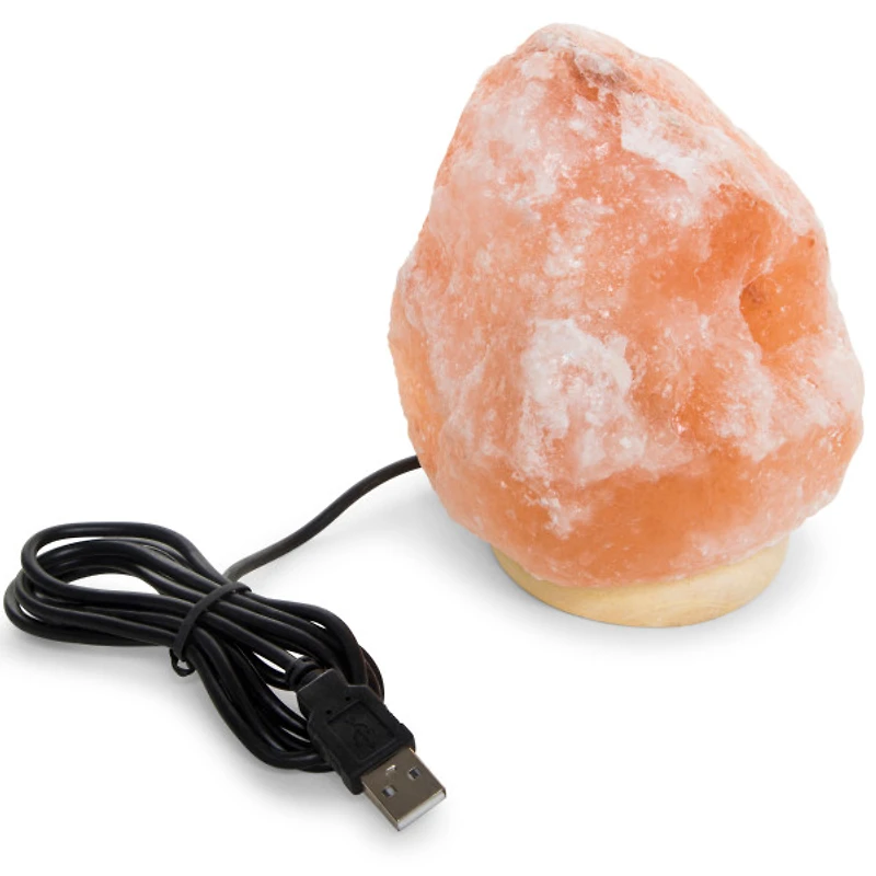 usb himalayan salt lamp and wood stand
