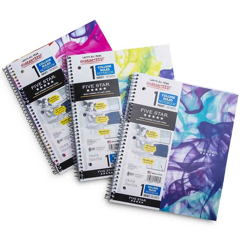 Five Star® 1 Subject College Ruled Lava Print Notebooks