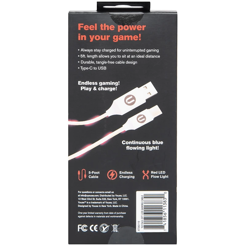 5ft LED controller charging cable for use with switch
