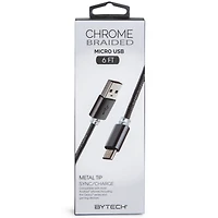 6ft Chrome Braided Micro USB Cable