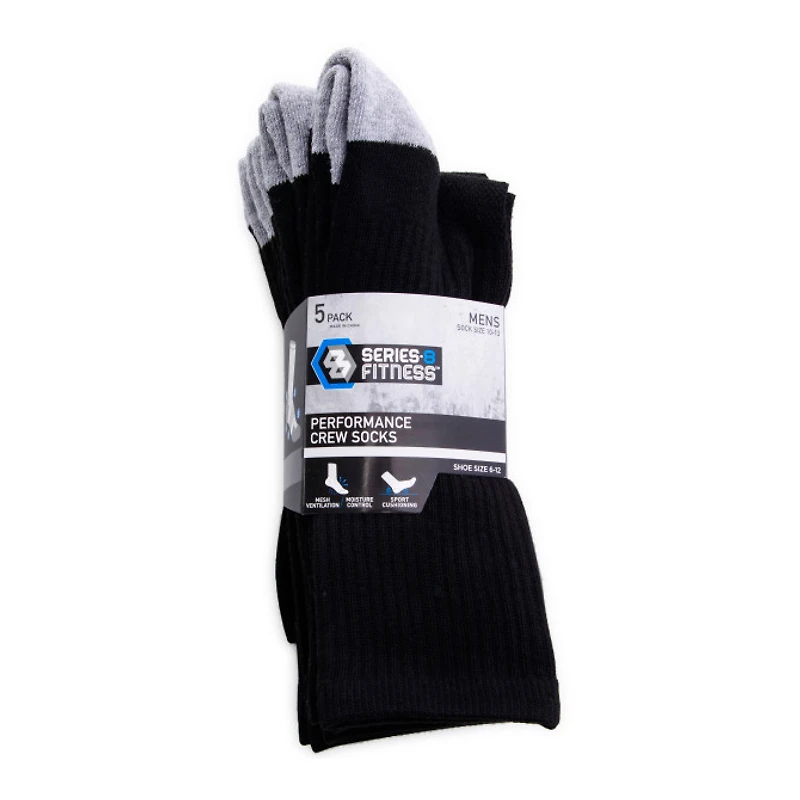 series-8 fitness men's performance crew socks black 5-pack