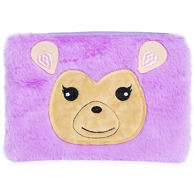 pencil case, pouch, zipper bag, cute makeup critter, plush animal, cheetah, leopard, unicorn, rainbow, glitter