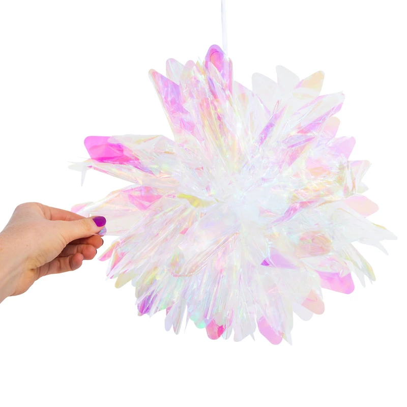 iridescent film pom pom hanging party decoration 17in