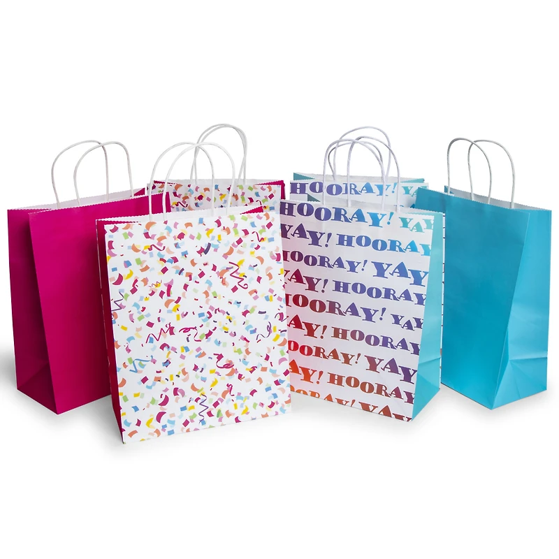 6-Count Fun Kraft Paper Gift Bags 10.5in X 12.75in