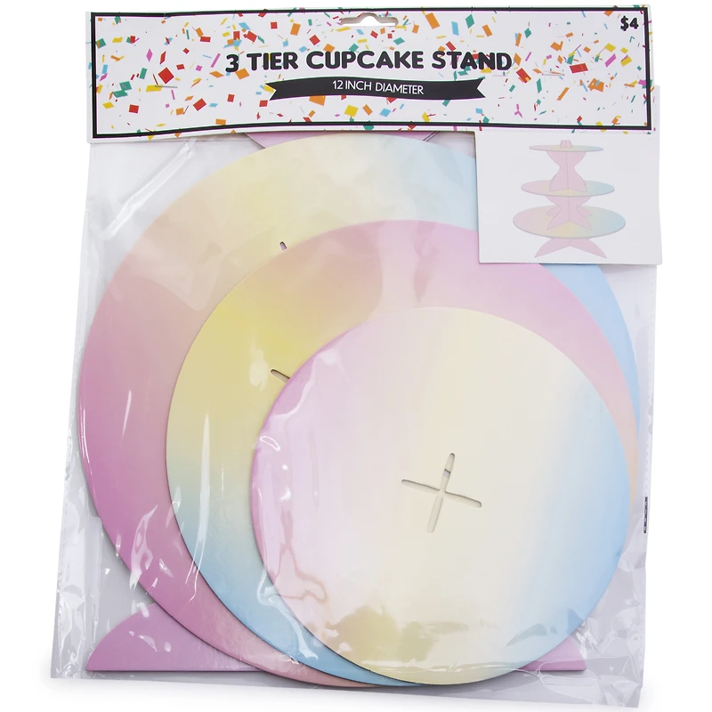 3-Tier Iridescent Cupcake Stand 12in