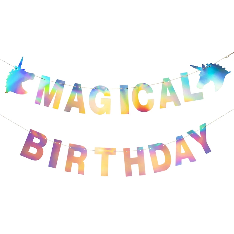 iridescent unicorn 'magical birthday' banner 52in