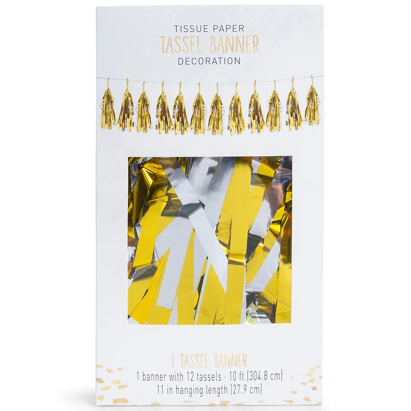 Silver & Gold Foil Paper Tassel Banner Decoration 10ft Long