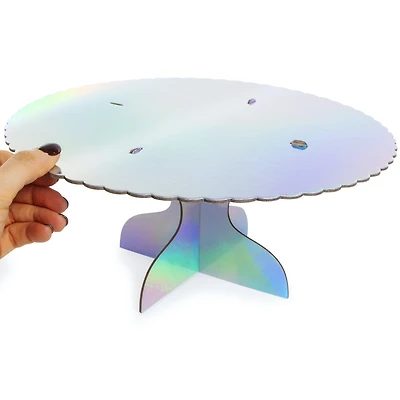 Holographic Silver Cardboard Cake Stand 12in Diameter