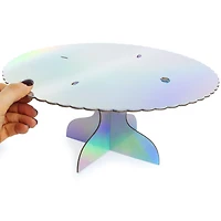 Holographic Silver Cardboard Cake Stand 12in Diameter