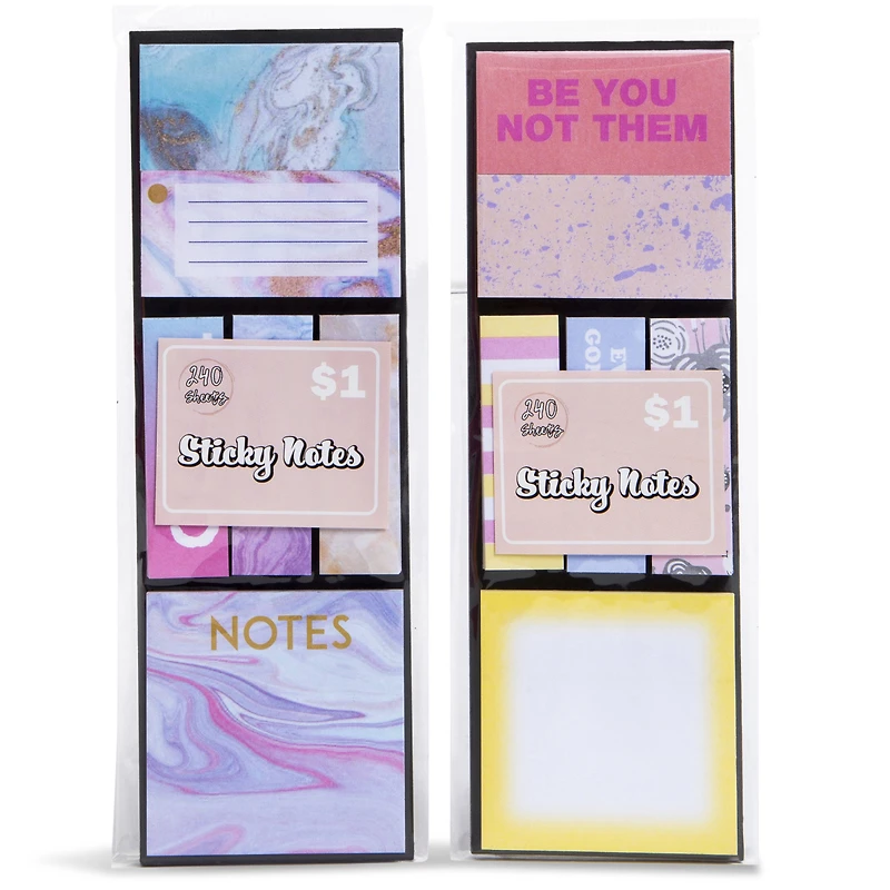 sticky notes variety pack with 240 sheets;sticky pack;sticky notes;stylish notes;post its;post it notes;back to school;school supplies;office supplies;stationery;five below