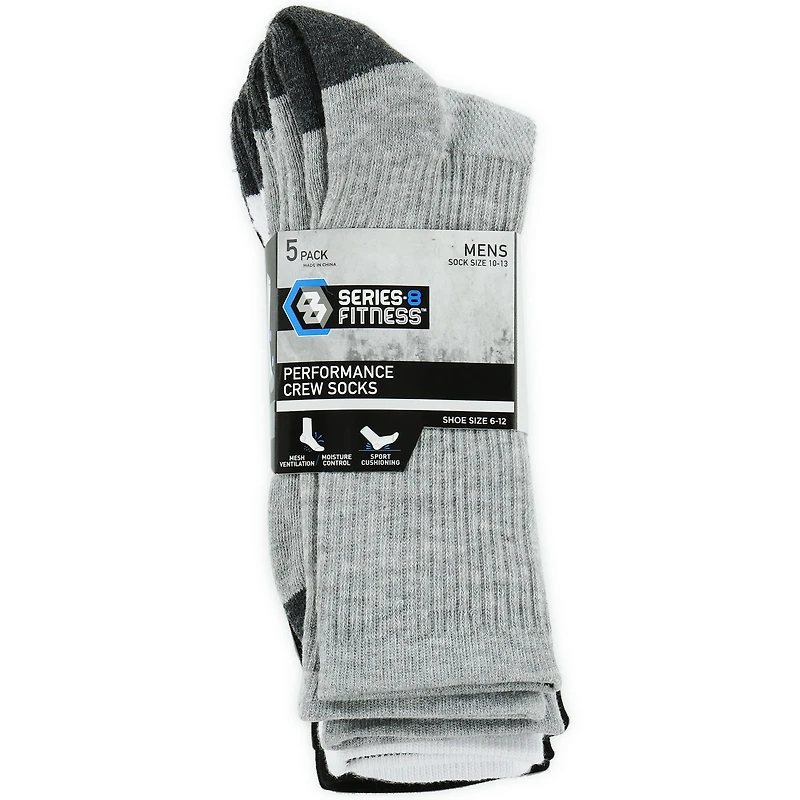Series-8 Fitness™ Young Men's Performance Crew Socks 5-Pack