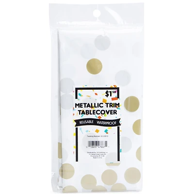 Metallic Gold Trim Party Tablecover 4.5ft X 8ft