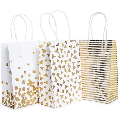 10-pack gold pattern gift bags 8.5 x 5.5in