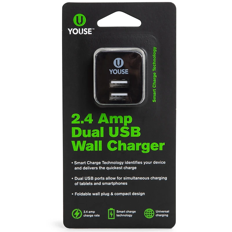 2.4 amp dual usb wall charger, cheap u youse plug;charging block;iphone charger;android charger;usb charging block;dual phone charger;phone charger;charger;outlet block