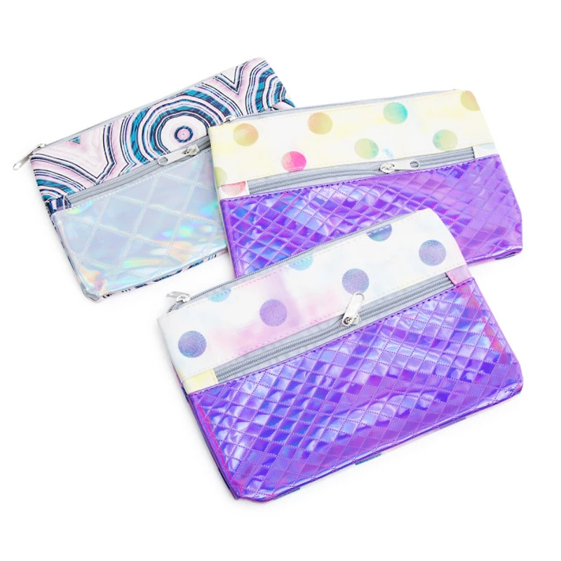 Iridescent Double Zipper Pencil Pouch