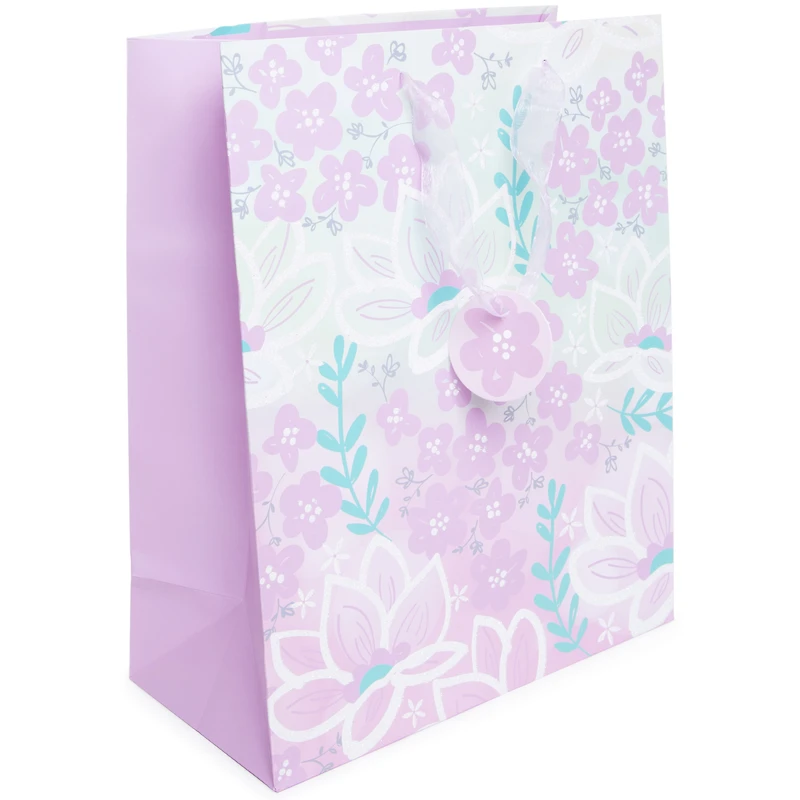 Floral Glitter Gift Bags 10in X 13in