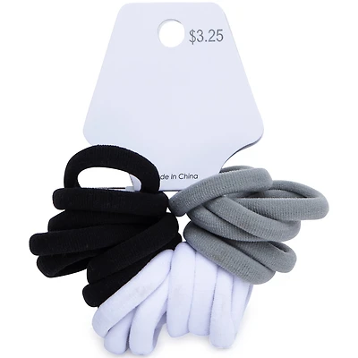 Seamless Ponytail Holders -Black, White & Gray Multipack